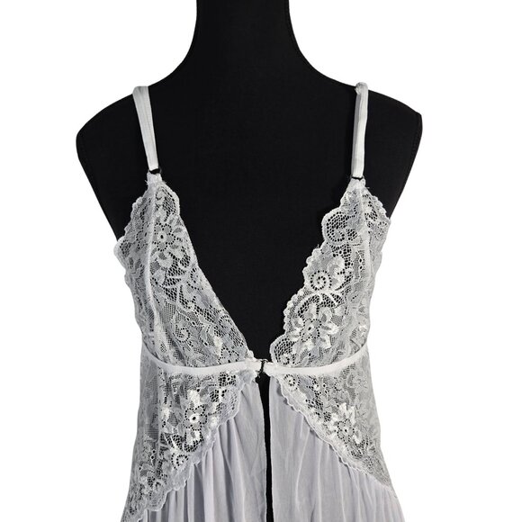 NWOT | 2 Piece White Lace Mesh Button Front Chemise Babydoll Lingerie | 3XL - Picture 2 of 5